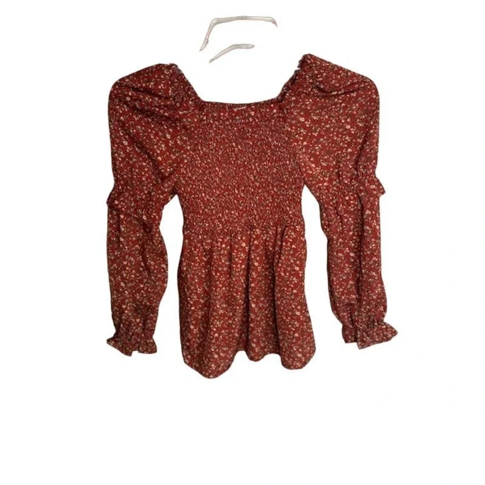 HAYDEN GIRLS RED FLORAL RUFFLE SLEEVES‎ BABY DOLL TOP SZ S